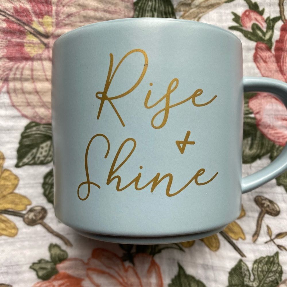 Threshold Ceramic Baby Blue Ceramic Mug with Gold Text (Rise & Shine) - Picture 5 of 5
